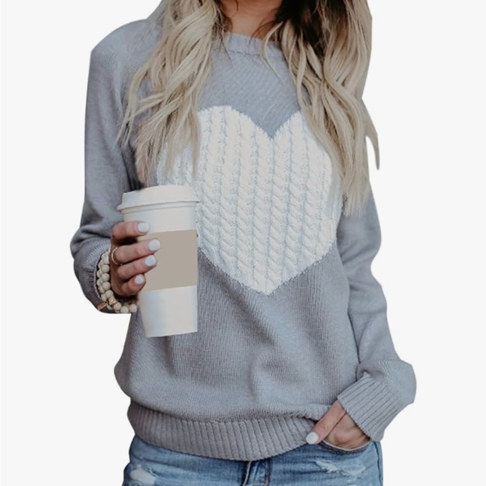 Heart Sweater by Exlura. Soft, new without tags, size medium. Gray/white heart.
